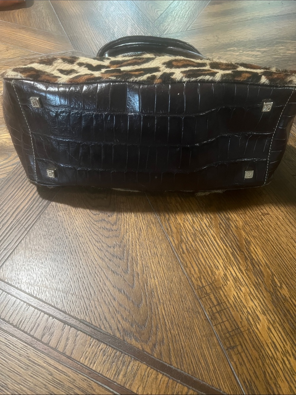 Anne Klein Leopard Print Satchel with Dark Brown Trim (Bin 2-75) - Picture 3 of 8